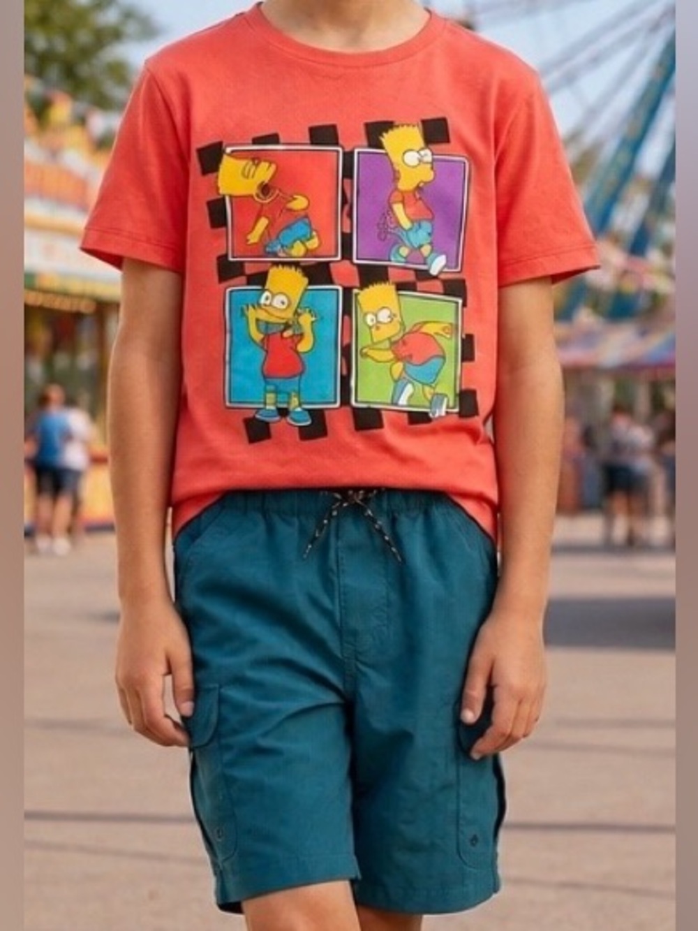 Kids' Simpsons Coral Graphic Tee and Teal Shorts Matching Set